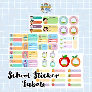 Kids School Name Sticker Labels, Printable Canva Template (digital File ...
