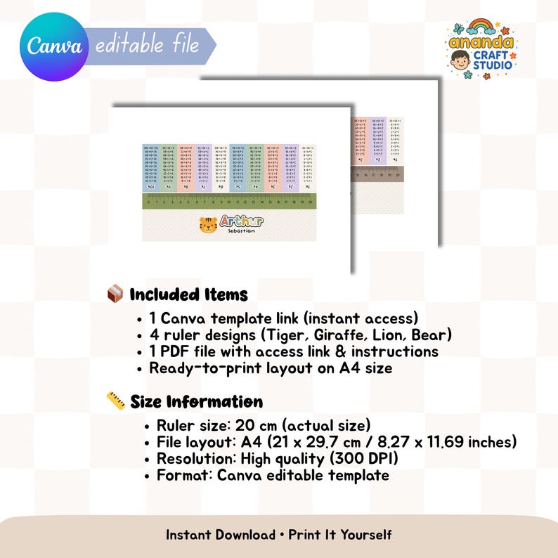 Kids' School Ruler Template, Printable Multiplication Table (digital ...