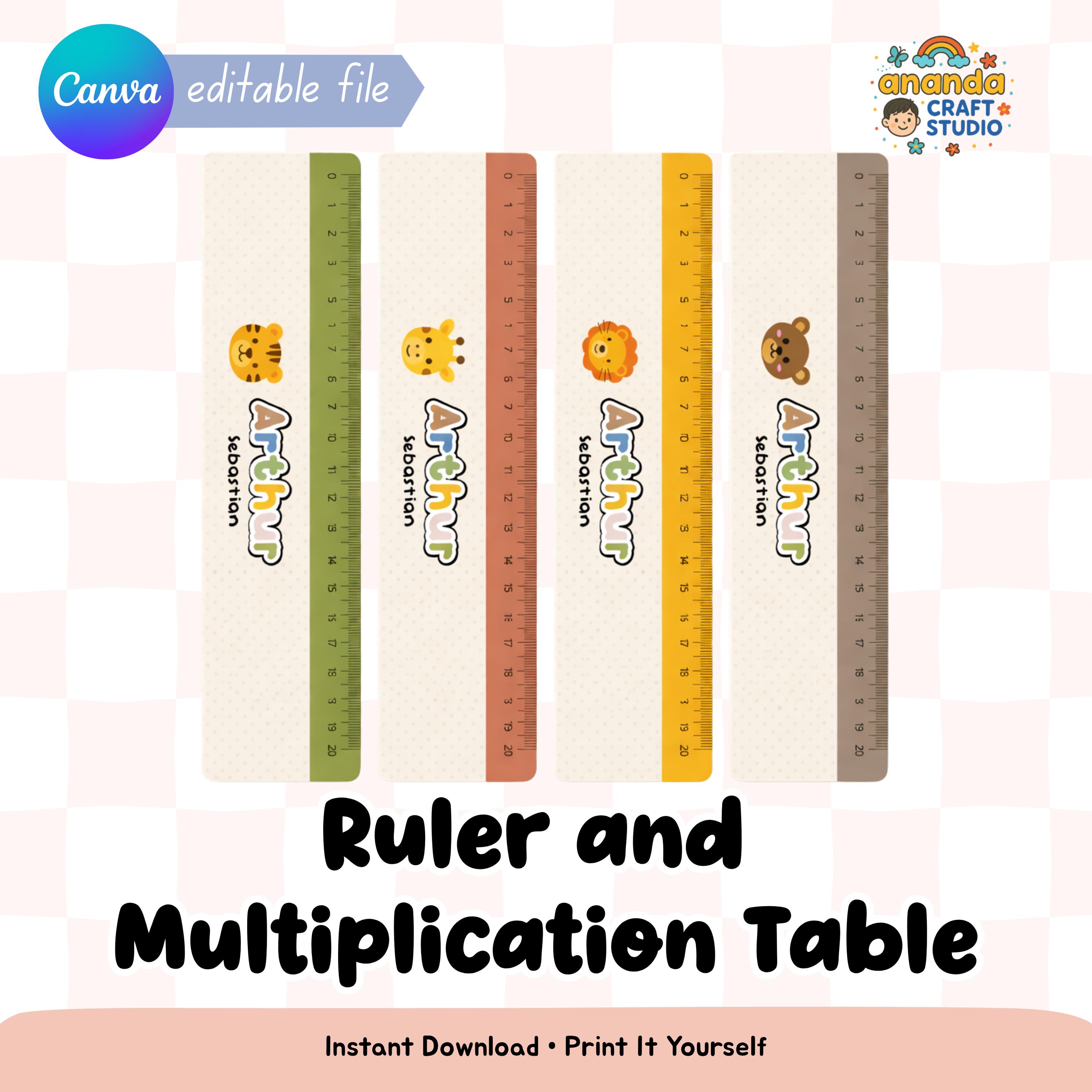 Kids' School Ruler Template, Printable Multiplication Table (digital ...