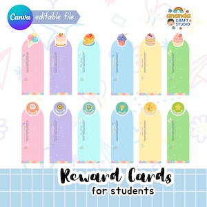 学生向けリワードカード（印刷可能）、Canvaテンプレート（編集可能）、学生向けモチベーションアップカード（印刷可能）