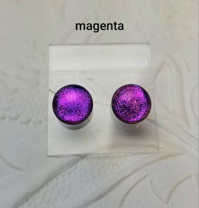 Dichroic Glass Earrings, Mini Dichroic Earrings, Dichroic Post Earrings, Small Dichroic Earrings, Stud Earrings Magenta