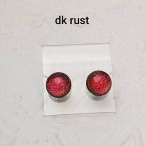 Dichroic Glass Earrings, Mini Dichroic Earrings, Dichroic Post Earrings, Small Dichroic Earrings, Stud Earrings Dk rust