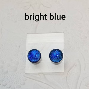 Dichroic Glass Earrings, Mini Dichroic Earrings, Dichroic Post Earrings, Small Dichroic Earrings, Stud Earrings Bright blue