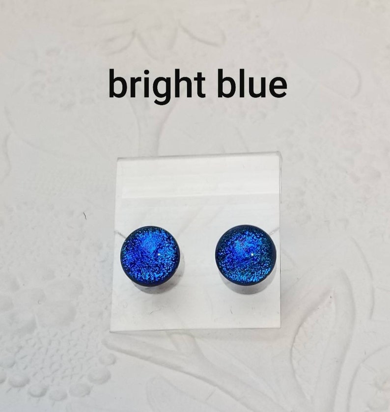 Dichroic Glass Earrings, Mini Dichroic Earrings, Dichroic Post Earrings, Small Dichroic Earrings, Stud Earrings Bright blue