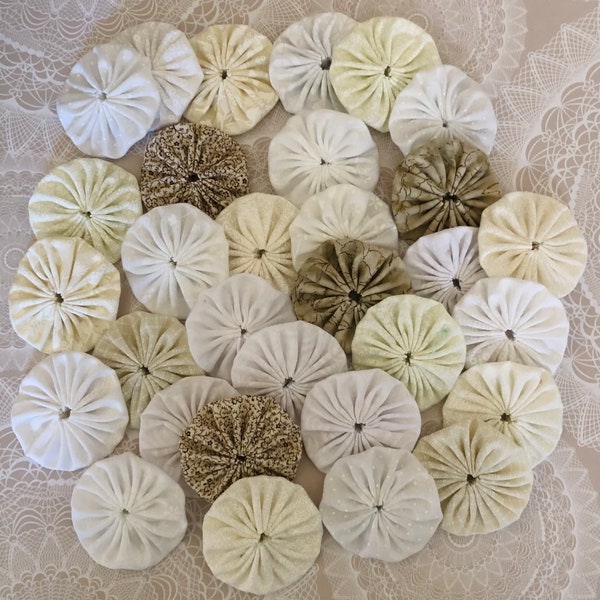 Fabric Yoyos 30 White Cream And Beige 2” Size Quilting Appliques Crafting