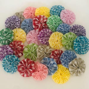 Fabric Yo Yos, 30 Multi Color Gingham Check,  2 Inch Size