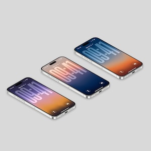 Zestaw 3 tapet na iPhone'a, minimalistyczny klimat zachodu słońca, czysta, estetyczna konfiguracja ekranu głównego