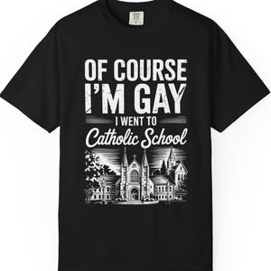 Of Course I&#39;m Gay I Went To Catholic School T-shirt, Funny Gay Shirt, LGBTQIA Support, Pride Month Statement Shirt, Meme Shirt for Queer