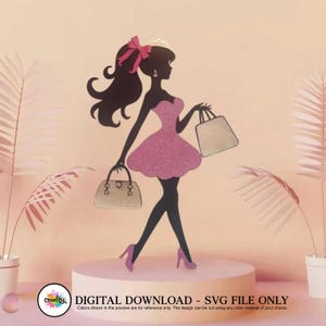 Mode Mädchen Kuchen Topper SVG: Shopping Frau Silhouette Schnittdatei (Digitaler Download)