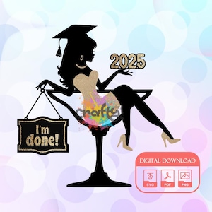 Abitur 2025 Cake Topper | Weiblicher graduierter SVG | Sitzende Dame Abschlussfeier Silhouette | Mädchen Abschluss Kuchen Topper | Digitaler Download