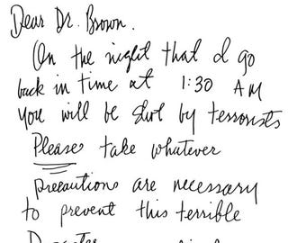 Zurück in die Zukunft Replik Marty McFly Warnbrief Prop (B & W)