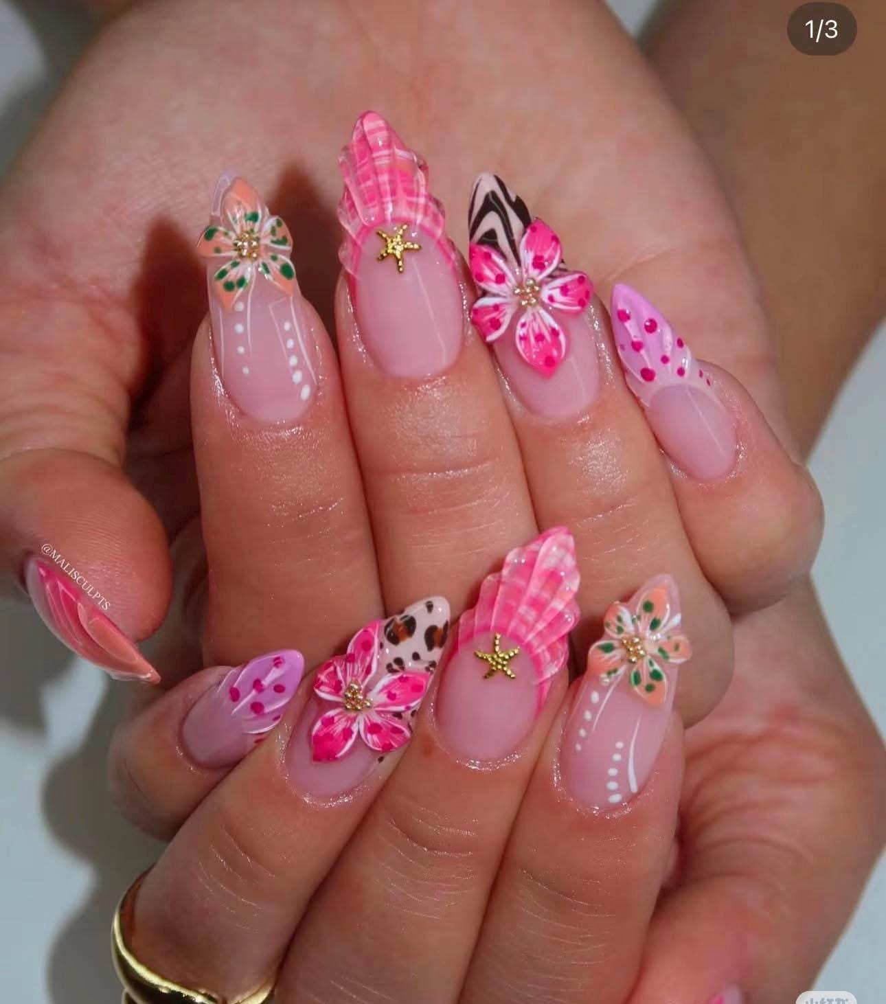 3D flower handmade nails