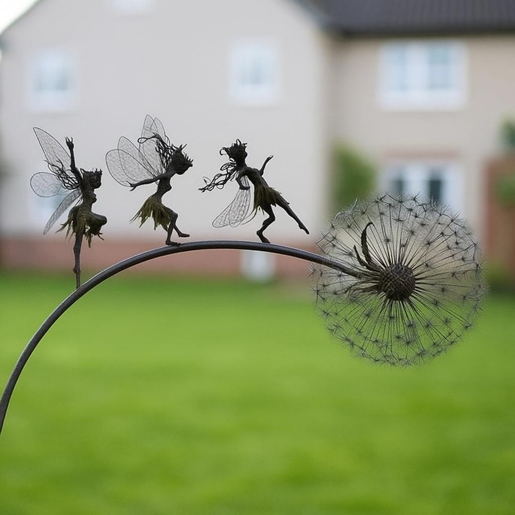 Metal Fairy Garden Sculpture: Dancing Dandelion Whimsy