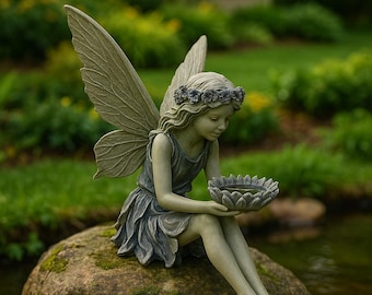 Sitting Fairy Garden Statue: Resin Flower Bowl, Whimsical Patio Decor