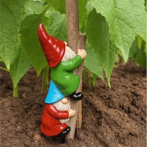 Climbing Garden Gnome Statue with Ladder: Funny Outdoor Decor