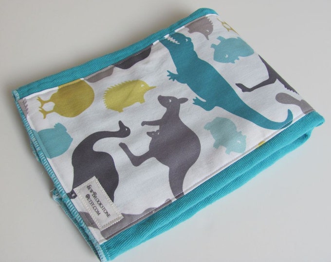 Baby Burp Cloth Mint Blossoms Down Under Fabric on Aquamarine Hand Dyed