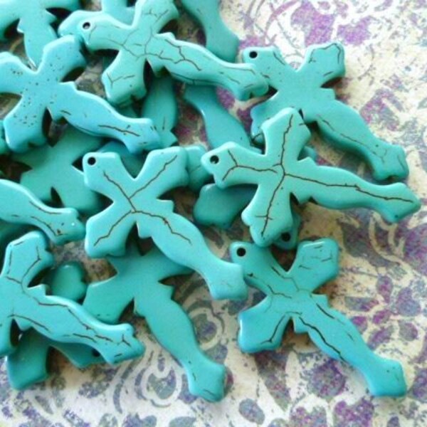 15pcs - wholesale  blue Turquoise cross pendant- 42x36mm