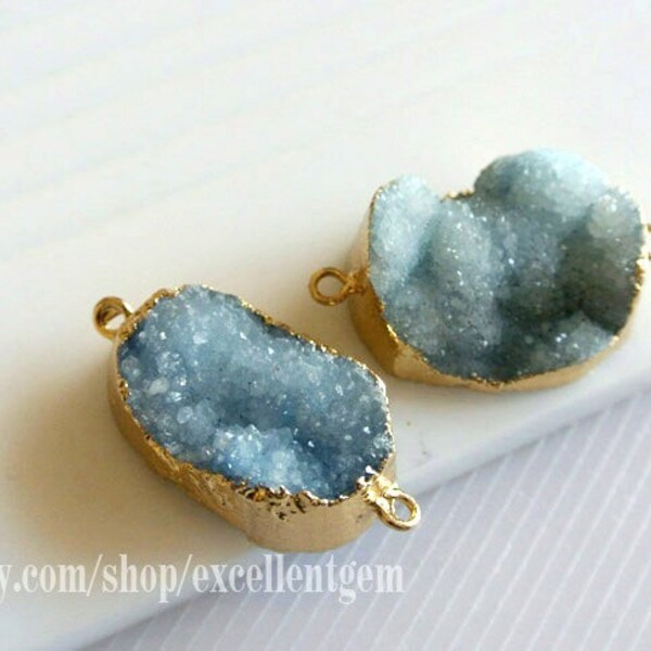 Dryzy Druzy connector, High quality 24 kt. Gold Plated edge Druzy Connector in Jeans blue color, Jewelry makiing -JSL-4825