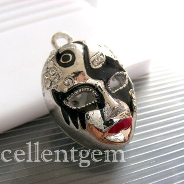 Fine Mask Pendant-White Gold tone Brass crystal rhinestone mask pendant in black color