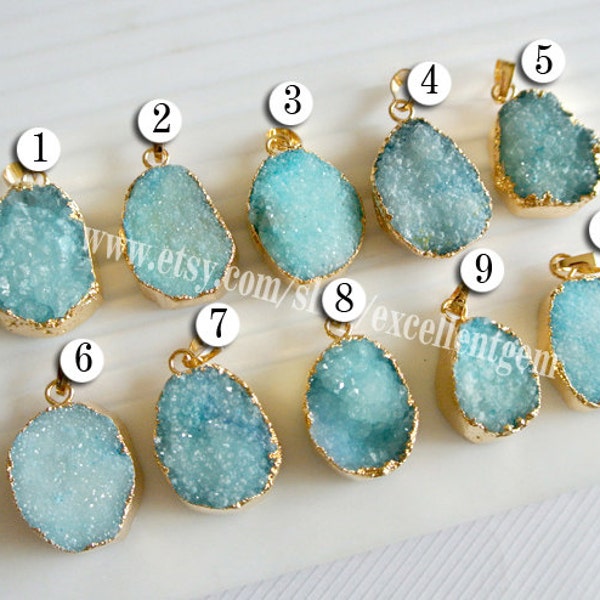 Druzy Drusy pendant  24k Gold plated Edge Druzy Pendant in light blue color, gemstone findings JSL-302-A5