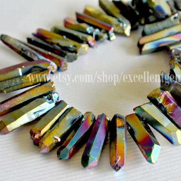 Titanium quartz, Titanium rock crystal, Titanium Points, Titanium freeform spikes points drilled briolettes in Rainbow color