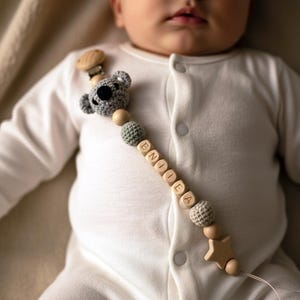 Ciuccio a forma di animale fatto a mano all'uncinetto - Nome personalizzato per neonato - Regalo per neonato