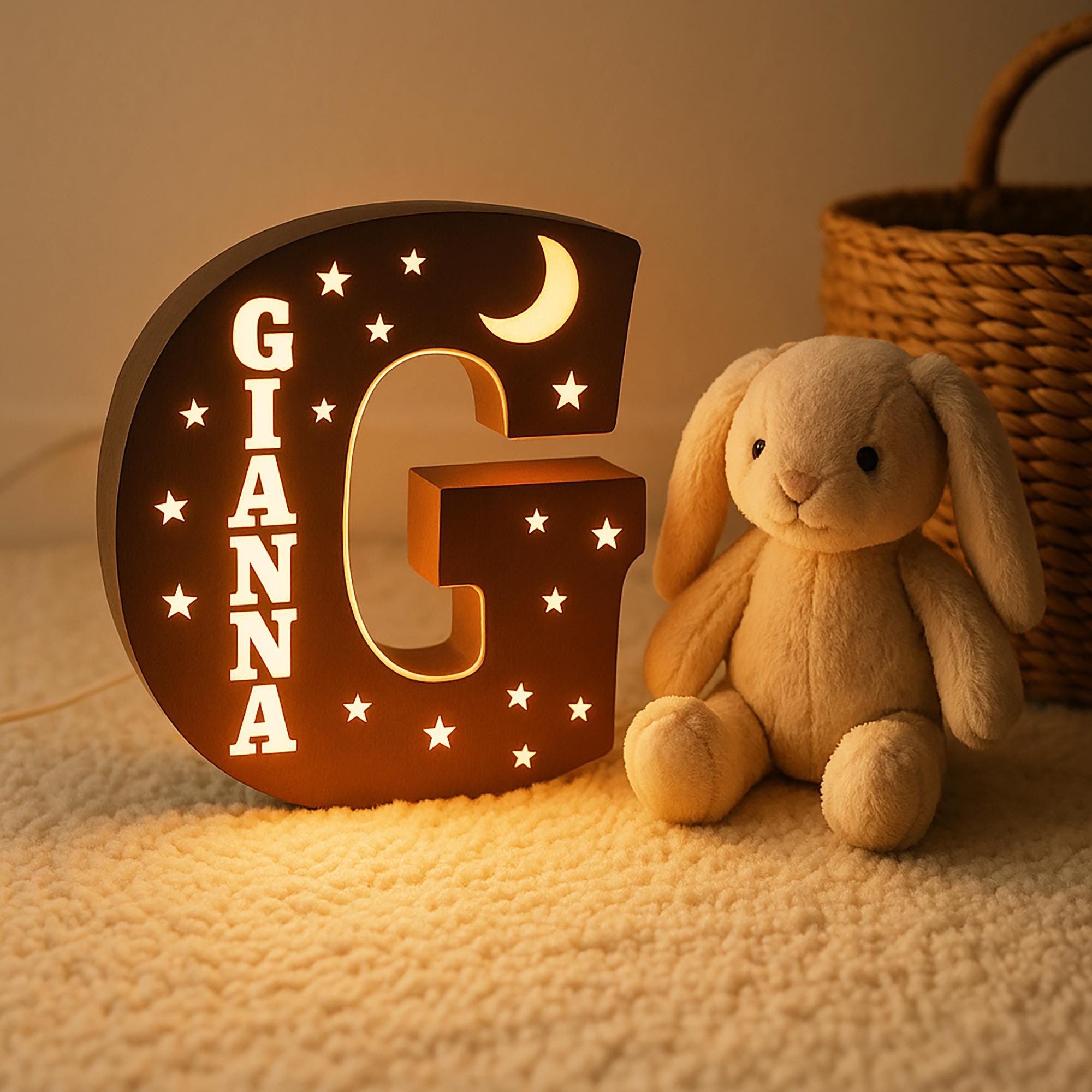 Discover Custom Wooden Night Light: Personalized Initial LED Nursery Lamp