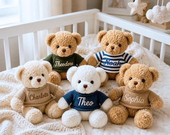 Personalized Teddy Bear Plush, Embroidered Name Stuffed Animal, Custom Baby Keepsake Toy, Newborn Welcome Gift, Toddler Birthday Gift