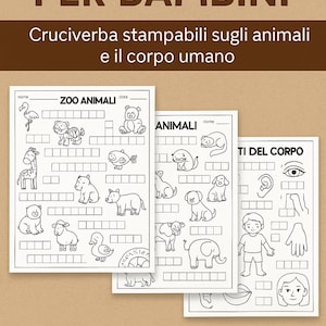 Palavras Cruzadas Educativas para Crianças – PDF para Imprimir com Animais, Corpo Humano e Esportes