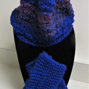 Cobalt Blue Royal Blue Cowl with Matching Fingerless Gloves