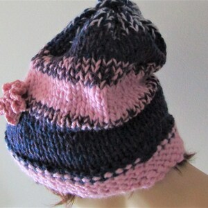 Pink Navy Blue Slouch Hat with Bow