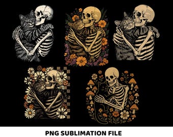 Skeleton Hugging Cat Floral Halloween Png, Cute Spooky Skeleton Cat Png, Cat Mom Png, Halloween Gift, Halloween Floral Cat