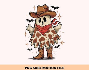 Halloween-Cowboy-Geist (PNG), Western-Halloween-Cowgirl (PNG), „Howdy Halloween“-Shirt (PNG), Cowboy-Geist „Boo“ (PNG), Halloween-Sublimationsdesign