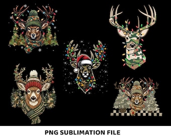 Christmas Deer Hunting Camo PNG, Funny Christmas Outdoors Country Png, Merry and Bright Holiday Deer Head Sublimation, Digital Download