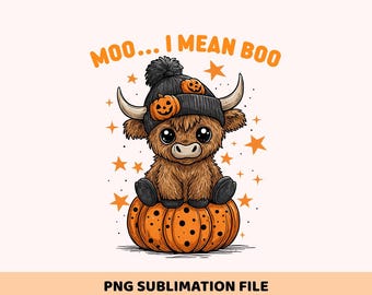Moo I Mean Boo Png, Funny Fall Pumpkin Cow Png, Retro Halloween Highland Cow Png, Halloween Cute Cow Png, Preppy Spooky Cow Tee