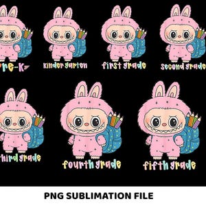 Back To School Kids Doll Cartoon Png Bundle, Monster Doll First Day of School, Pre-K to Fourth Grade PNg, Kawaii Monster School Shirt Png