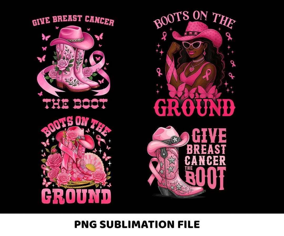 Boots on the Ground Png Bundle, Give Cancer the Boot Png, Pink Cowgirl ...