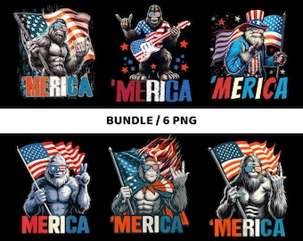 Bigfoot Merica Bundle Png, Bigfoot Merica 4th Of July Png, Rock American Flag Patriotic 4th Of July Png,Sasquatch Believers Gift,Bigfoot Png