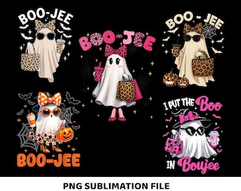 Boo Jee Leopard Print Ghost Bundle PNG, Halloween Coffee Ghost Png Design, Boujee Ghost PNG, Cute Spooky Season Digital Download