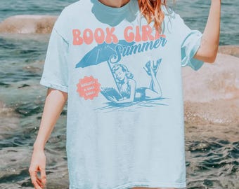 Retro-Buchmädchen-Sommerurlaub am Strand für Bücherliebhaber (PNG), Urlaubs-Buchclub-Shirt (PNG), Erotik-Buchliebhaber (PNG, digitaler Download)