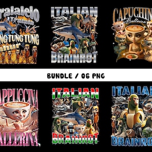 Italian Brainrot Homage Png Bundle, Italian Brainrot Shirt Design, Bombardino Crocodilo Png, Tralalero Tralala, Tung Tung Tung Sahur Png