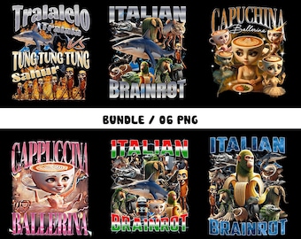 Italienische Brainrot Hommage Png Bündel, italienisches Gehirnrot Shirt Design, Bombardino Crocodilo Png, Tralalero Tralala, Tung Tung Tung Sahur Png
