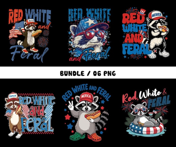 Red White And Feral Bundle Png, Funny Usa Png, Funny Raccoon Shirt , 4Th Of July Digital Download, Feral Png, Hotdog Raccoon Png, Merica Png