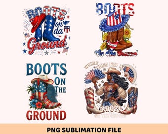 Usa Boots On The Ground Bundle Png, Patriotic Cowboy Boots & Red Hat Design, Stars And Stripes Png, American Flag, 4Th Of July Png