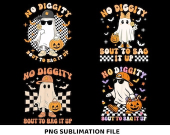 No Diggity Bout to Bag Up png, Cool Ghost png, Retro Ghost png, Design rétro d'Halloween, Sublimation png d'Halloween effrayant