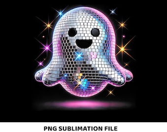 Disco-Geist-Party-PNG, Schimmernder Geist-PNG-Bundle, Mädchenhaftes Halloween-PNG, Niedlicher Geist-PNG, Retro-Neon-Digital, Gruselige Jahreszeit-PNG