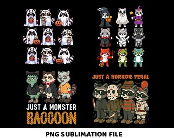 Just a horror Raccoon Bundle Png, Just A Monster Raccoon Character Halloween PNG, Halloween Raccoon Sublimation Design, Funny Halloween PNG