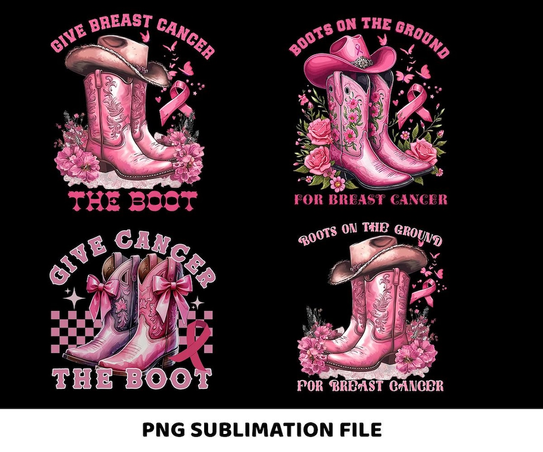 Boots on the Ground Png Bundle, Give Cancer the Boot Png, Pink Cowgirl ...