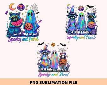 Spooky and Feral Raccoon Png, Iridescent Raccoon Png, Funny Raccoon Halloween Png, Creepy Cute Raccoon Png, Halloween Sublimation Png