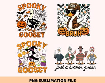 Paquete de imágenes PNG de ganso de terror, ganso de Halloween PNG, ganso espeluznante de bruja PNG, diseño de sublimación de ganso de Halloween, divertido Halloween PNG
